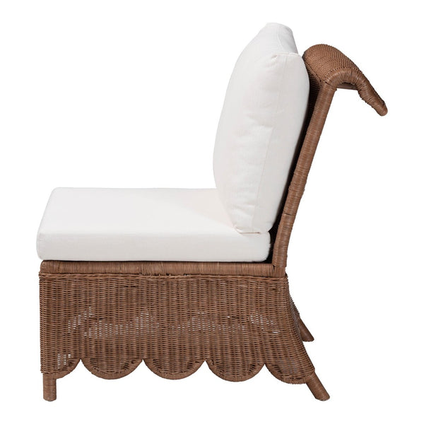 Baxton Studio bali & pari Detta Handwoven Rattan Accent Chair - Boho Coastal Lounge Chair with Plush Cushions, Perfect for Sunroom Detta-Peanut Brn-Rattan-Armless-Cushion-Chair