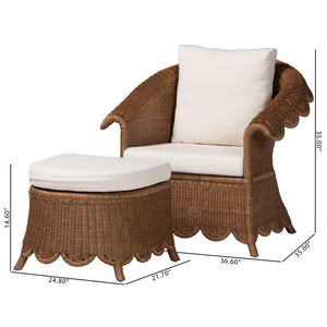 Baxton Studio bali Natural Rattan Armchair & Ottoman Set - Handwoven 2-Piece Wicker Lounge for Coastal Charm Detta-Peanut Brown-Rattan-2PC Lounge Chair with Stool-Set