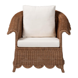 Baxton Studio bali Natural Rattan Armchair - Handwoven Boho Chair with Plush Cushions & Scalloped Skirt Design Detta-Peanut Brown-Rattan-Lounge-Cushion-AC