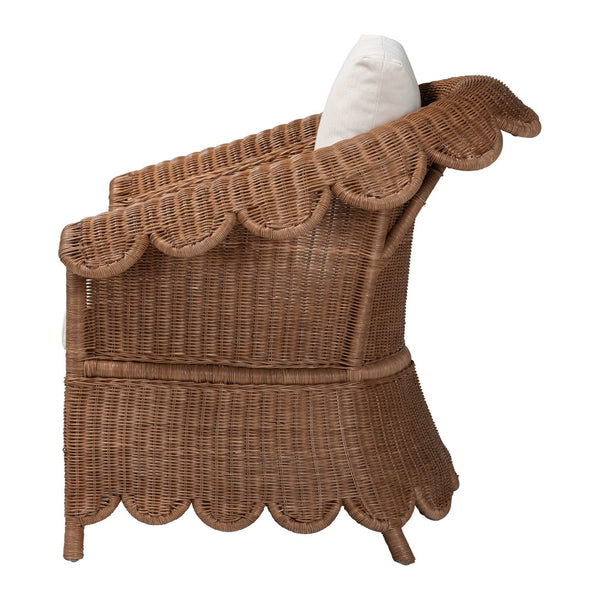 Baxton Studio bali Natural Rattan Armchair - Handwoven Boho Chair with Plush Cushions & Scalloped Skirt Design Detta-Peanut Brown-Rattan-Lounge-Cushion-AC