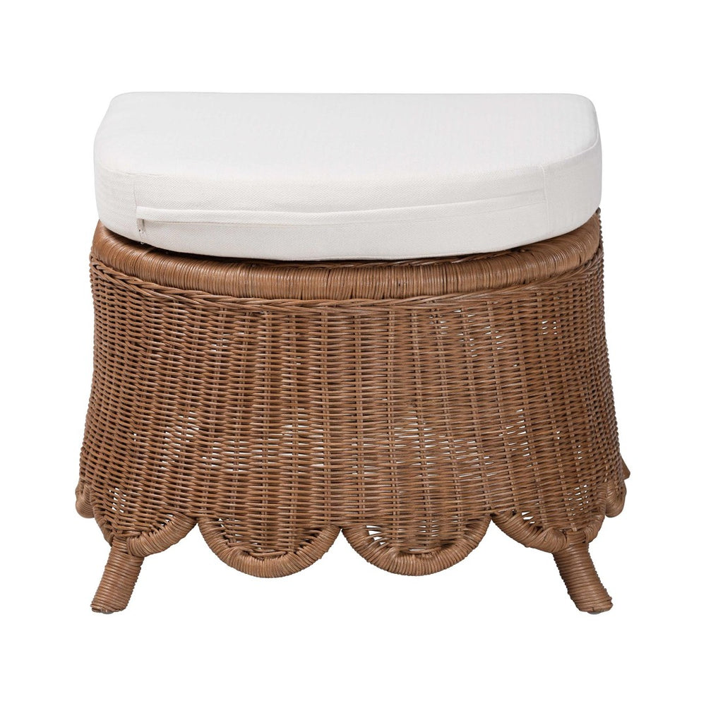 Baxton Studio bali & pari Natural Rattan Footstool with Cushion - Handcrafted Bohemian Ottoman for Coastal Charm Detta-Peanut Brown-Rattan-Cushion-Stool