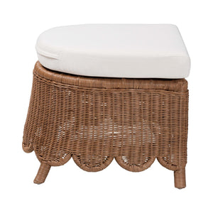 Baxton Studio bali & pari Natural Rattan Footstool with Cushion - Handcrafted Bohemian Ottoman for Coastal Charm Detta-Peanut Brown-Rattan-Cushion-Stool
