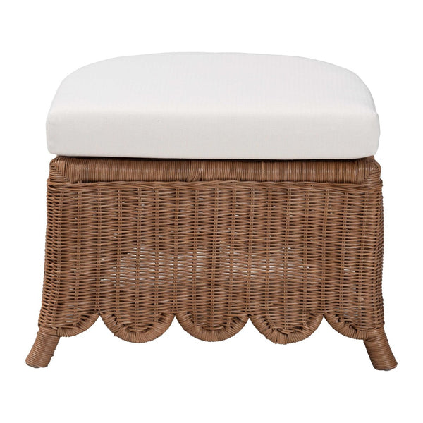 Baxton Studio bali & pari Natural Rattan Footstool with Cushion - Handcrafted Bohemian Ottoman for Coastal Charm Detta-Peanut Brown-Rattan-Cushion-Stool