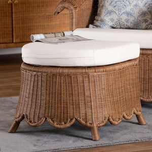 Baxton Studio bali & pari Natural Rattan Footstool with Cushion - Handcrafted Bohemian Ottoman for Coastal Charm Detta-Peanut Brown-Rattan-Cushion-Stool