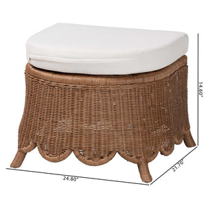 Baxton Studio bali & pari Natural Rattan Footstool with Cushion - Handcrafted Bohemian Ottoman for Coastal Charm Detta-Peanut Brown-Rattan-Cushion-Stool