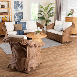 Baxton Studio bali Detta Natural Rattan 3-Piece Living Room Set - Handcrafted Boho Wicker Sofa, Loveseat & Chair Detta-Peanut Brown-Rattan-3PC Set