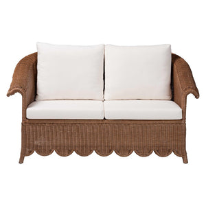 Baxton Studio bali & pari Detta Handwoven Rattan Loveseat - Plush Cushions, Scalloped Frame, Boho Chic for Cozy Spaces Detta-Peanut Brown-Rattan-Cushion-LS