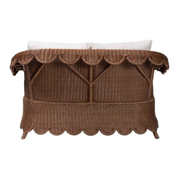 Baxton Studio bali & pari Detta Handwoven Rattan Loveseat - Plush Cushions, Scalloped Frame, Boho Chic for Cozy Spaces Detta-Peanut Brown-Rattan-Cushion-LS