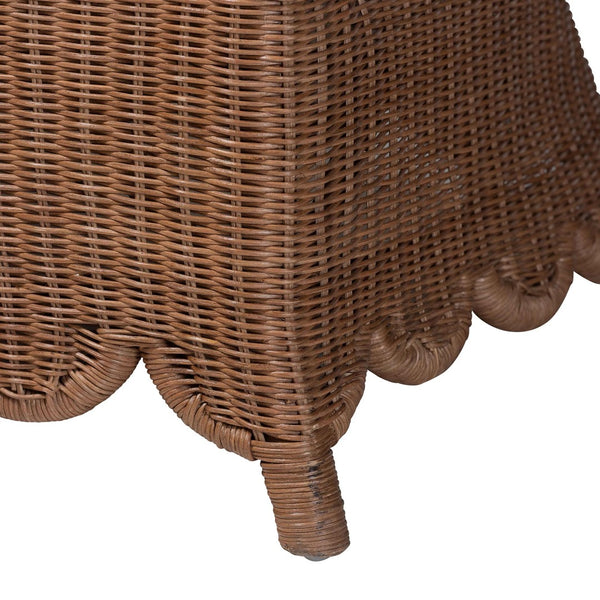 Baxton Studio bali & pari Detta Handwoven Rattan Loveseat - Plush Cushions, Scalloped Frame, Boho Chic for Cozy Spaces Detta-Peanut Brown-Rattan-Cushion-LS