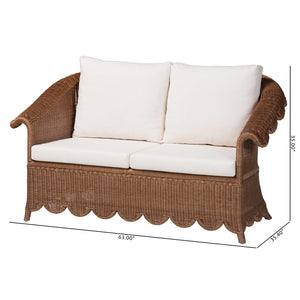 Baxton Studio bali & pari Detta Handwoven Rattan Loveseat - Plush Cushions, Scalloped Frame, Boho Chic for Cozy Spaces Detta-Peanut Brown-Rattan-Cushion-LS