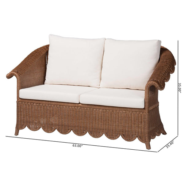 Baxton Studio bali & pari Detta Handwoven Rattan Loveseat - Plush Cushions, Scalloped Frame, Boho Chic for Cozy Spaces Detta-Peanut Brown-Rattan-Cushion-LS