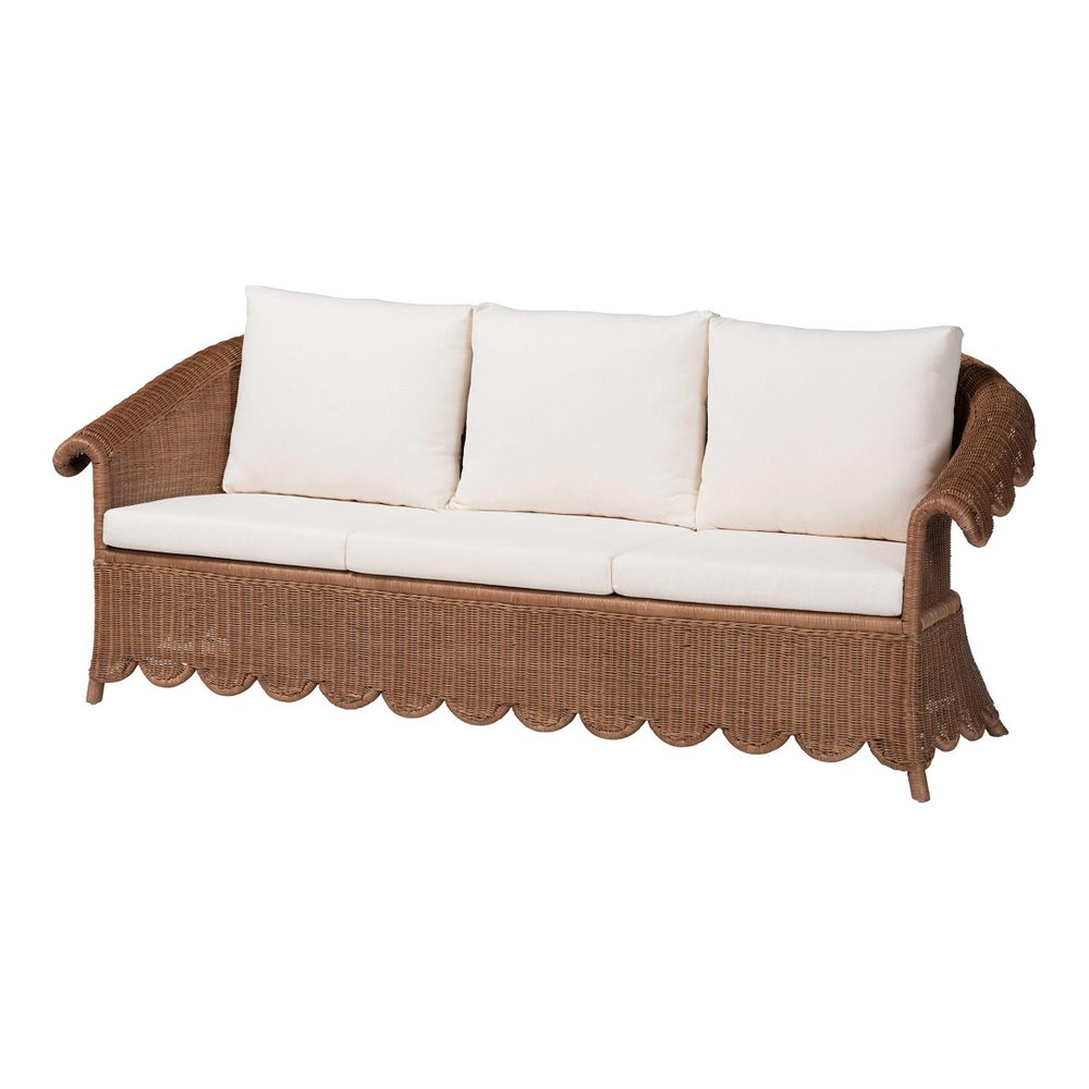 Baxton Studio bali Natural Rattan Sofa with Plush Cushions - Handwoven Boho Settee for Sunroom & Lounge Décor Detta-Peanut Brown-Rattan-Cushion-Sofa