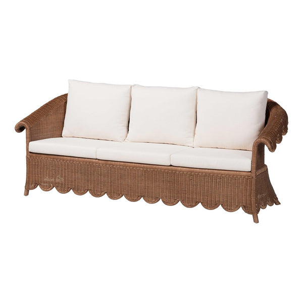 Baxton Studio bali Natural Rattan Sofa with Plush Cushions - Handwoven Boho Settee for Sunroom & Lounge Décor Detta-Peanut Brown-Rattan-Cushion-Sofa