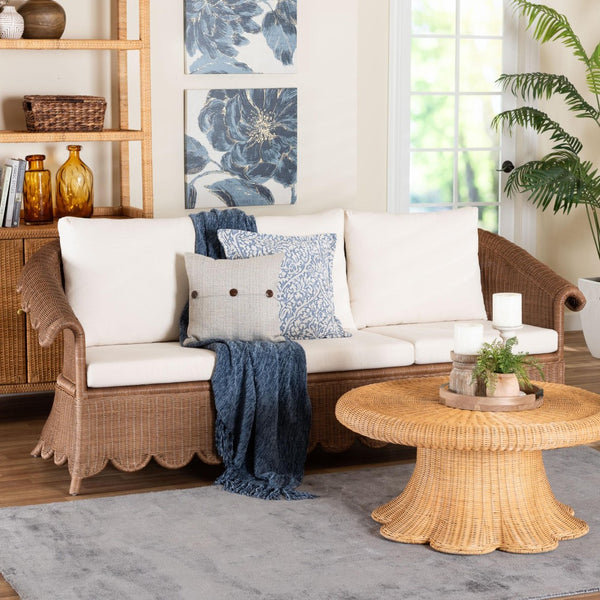 Baxton Studio bali Natural Rattan Sofa with Plush Cushions - Handwoven Boho Settee for Sunroom & Lounge Décor Detta-Peanut Brown-Rattan-Cushion-Sofa