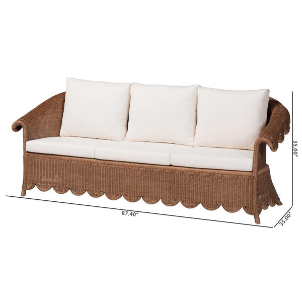 Baxton Studio bali Natural Rattan Sofa with Plush Cushions - Handwoven Boho Settee for Sunroom & Lounge Décor Detta-Peanut Brown-Rattan-Cushion-Sofa