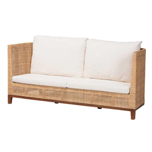 Baxton Studio bali Edda Handcrafted Natural Rattan Sofa - Stylish 3-Seater Couch with Plush Cushions for Coastal Living Edda-Natural-Rattan/Wooden-Cushion-Sofa
