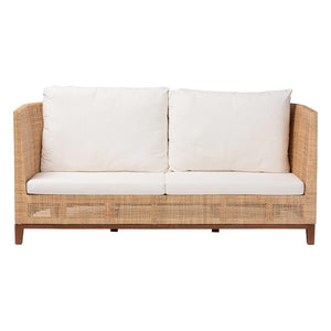 Baxton Studio bali Edda Handcrafted Natural Rattan Sofa - Stylish 3-Seater Couch with Plush Cushions for Coastal Living Edda-Natural-Rattan/Wooden-Cushion-Sofa