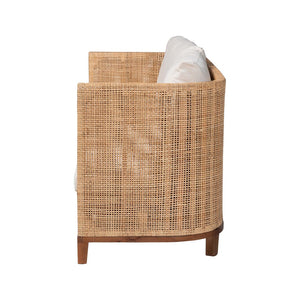 Baxton Studio bali Edda Handcrafted Natural Rattan Sofa - Stylish 3-Seater Couch with Plush Cushions for Coastal Living Edda-Natural-Rattan/Wooden-Cushion-Sofa