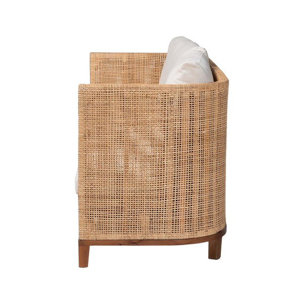 Baxton Studio bali Edda Handcrafted Natural Rattan Sofa - Stylish 3-Seater Couch with Plush Cushions for Coastal Living Edda-Natural-Rattan/Wooden-Cushion-Sofa