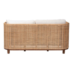 Baxton Studio bali Edda Handcrafted Natural Rattan Sofa - Stylish 3-Seater Couch with Plush Cushions for Coastal Living Edda-Natural-Rattan/Wooden-Cushion-Sofa