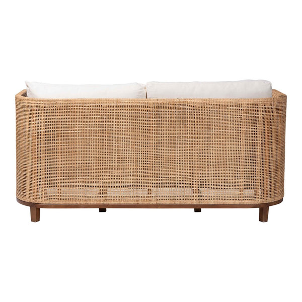 Baxton Studio bali Edda Handcrafted Natural Rattan Sofa - Stylish 3-Seater Couch with Plush Cushions for Coastal Living Edda-Natural-Rattan/Wooden-Cushion-Sofa