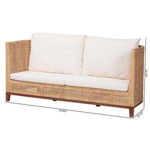 Baxton Studio bali Edda Handcrafted Natural Rattan Sofa - Stylish 3-Seater Couch with Plush Cushions for Coastal Living Edda-Natural-Rattan/Wooden-Cushion-Sofa
