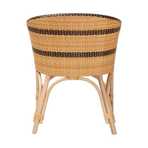 Baxton Studio bali Elma Rattan Dining Chair - Boho Barrel-Back Accent Chair with Removable Cushion for Cozy Spaces Elma-Natural/Brown Stripes-Rattan-Cushion-DC