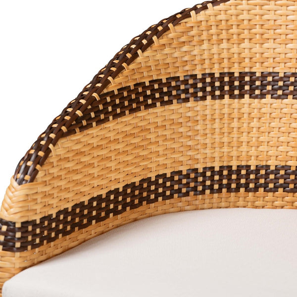 Baxton Studio bali Elma Rattan Counter Stool with Cushion - Chic Barrel-Back Design for Boho Coastal Kitchens Elma-Natural/Brown Stripes-Rattan-Cushion-CS