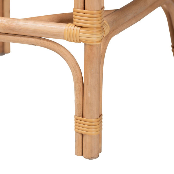 Baxton Studio bali Elma Rattan Counter Stool with Cushion - Chic Barrel-Back Design for Boho Coastal Kitchens Elma-Natural/Brown Stripes-Rattan-Cushion-CS