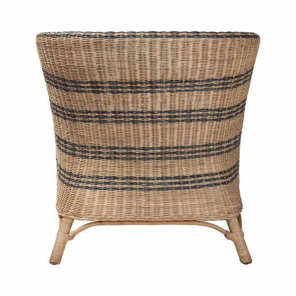 Baxton Studio bali Elda Natural Rattan Accent Chair - Stylish Coastal Boho Barrel-Back Chair with Plush Cushion Elda-Natural/Blue Stripes-Rattan-Cushion-DC