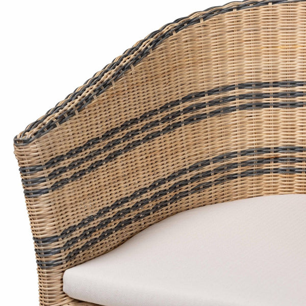 Baxton Studio bali Elda Natural Rattan Accent Chair - Stylish Coastal Boho Barrel-Back Chair with Plush Cushion Elda-Natural/Blue Stripes-Rattan-Cushion-DC