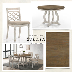 English Elm Cillin Weathered Walnut & Antique White Round Dining Table – 45mm Thick Top, Durable Rubberwood Design B2726S00522