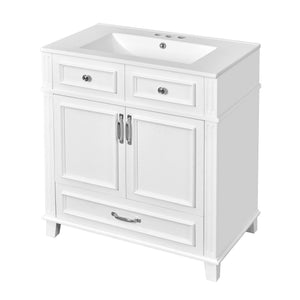 English Elm 30'' Bathroom Vanity with Sink - Retro Solid Wood Frame, Ceramic Basin, Soft-Close Doors & Ample Storage White N710P190656K