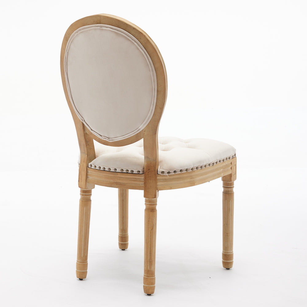 English Elm French Solid Wood Dining Chair with Velvet Upholstery, Nailhead Trim, High-Density Foam & Springs Beige W1143P195870
