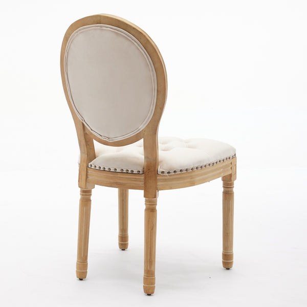 English Elm French Solid Wood Dining Chair with Velvet Upholstery, Nailhead Trim, High-Density Foam & Springs Beige W1143P195870