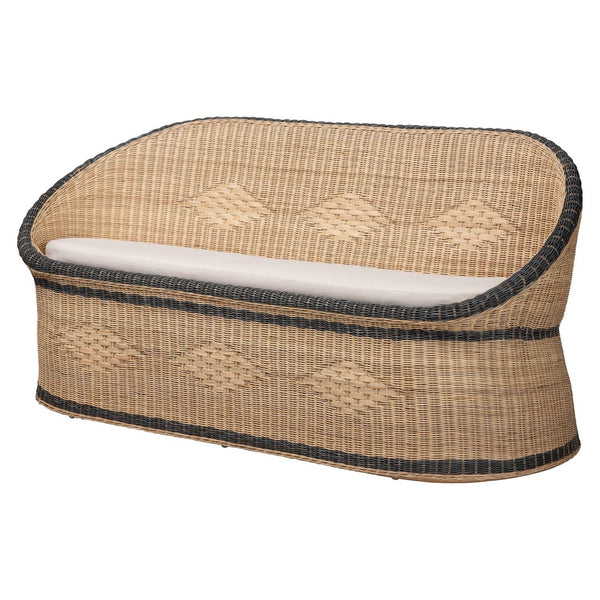 Baxton Studio bali Bali Emiliana Handwoven Rattan Loveseat - Stylish Boho Coastal Sofa with Removable Cushion & Craftsmanship Emiliana-Natural-Rattan-Cushion-LS