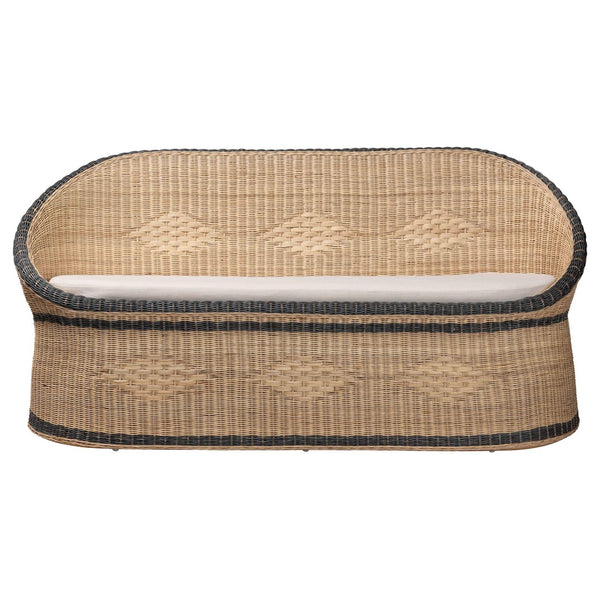 Baxton Studio bali Bali Emiliana Handwoven Rattan Loveseat - Stylish Boho Coastal Sofa with Removable Cushion & Craftsmanship Emiliana-Natural-Rattan-Cushion-LS