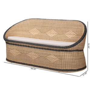 Baxton Studio bali Bali Emiliana Handwoven Rattan Loveseat - Stylish Boho Coastal Sofa with Removable Cushion & Craftsmanship Emiliana-Natural-Rattan-Cushion-LS