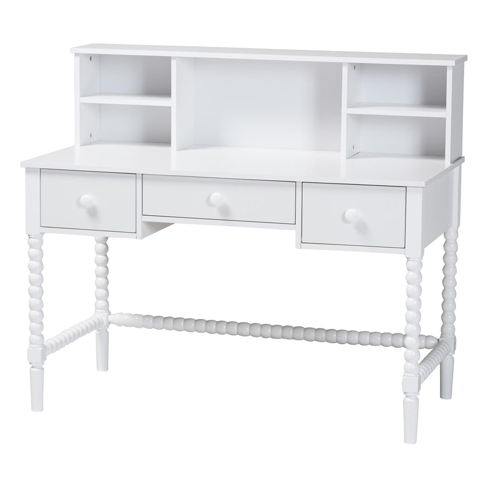 Baxton Studio Baxton Studio Archwood Writing Desk & Hutch - Elegant 3-Drawer Wood Desk with Timeless Bobbin Design Spindle-White-Desk