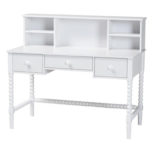 Baxton Studio Baxton Studio Archwood Writing Desk & Hutch - Elegant 3-Drawer Wood Desk with Timeless Bobbin Design Spindle-White-Desk