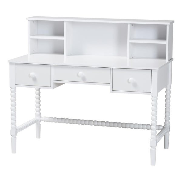 Baxton Studio Baxton Studio Archwood Writing Desk & Hutch - Elegant 3-Drawer Wood Desk with Timeless Bobbin Design Spindle-White-Desk