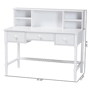 Baxton Studio Baxton Studio Archwood Writing Desk & Hutch - Elegant 3-Drawer Wood Desk with Timeless Bobbin Design Spindle-White-Desk
