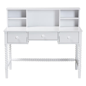 Baxton Studio Baxton Studio Archwood Writing Desk & Hutch - Elegant 3-Drawer Wood Desk with Timeless Bobbin Design Spindle-White-Desk