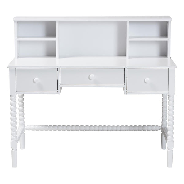 Baxton Studio Baxton Studio Archwood Writing Desk & Hutch - Elegant 3-Drawer Wood Desk with Timeless Bobbin Design Spindle-White-Desk