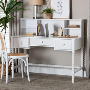 Baxton Studio Baxton Studio Archwood Writing Desk & Hutch - Elegant 3-Drawer Wood Desk with Timeless Bobbin Design Spindle-White-Desk