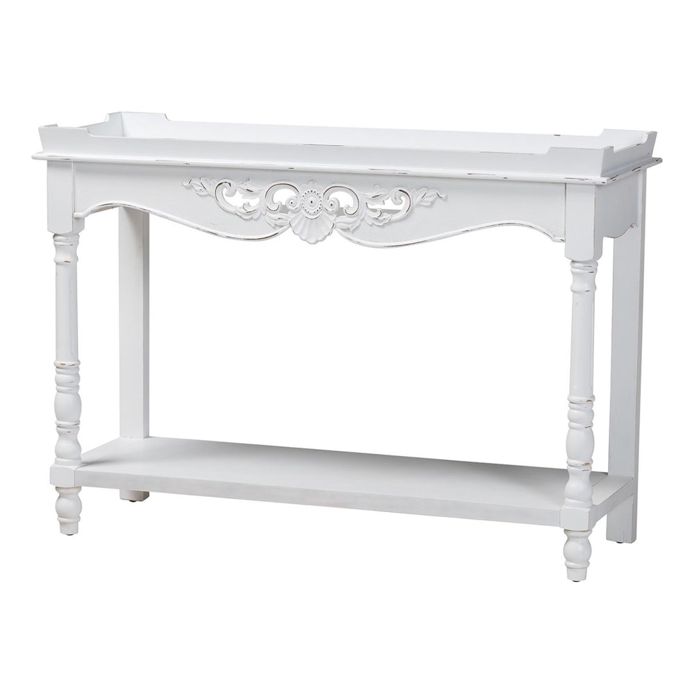 Baxton Studio Baxton Studio Rafferty Vintage-Style Console Table - Distressed White Accent with Lower Shelf Storage JY24B280-White-Wooden-Console Table