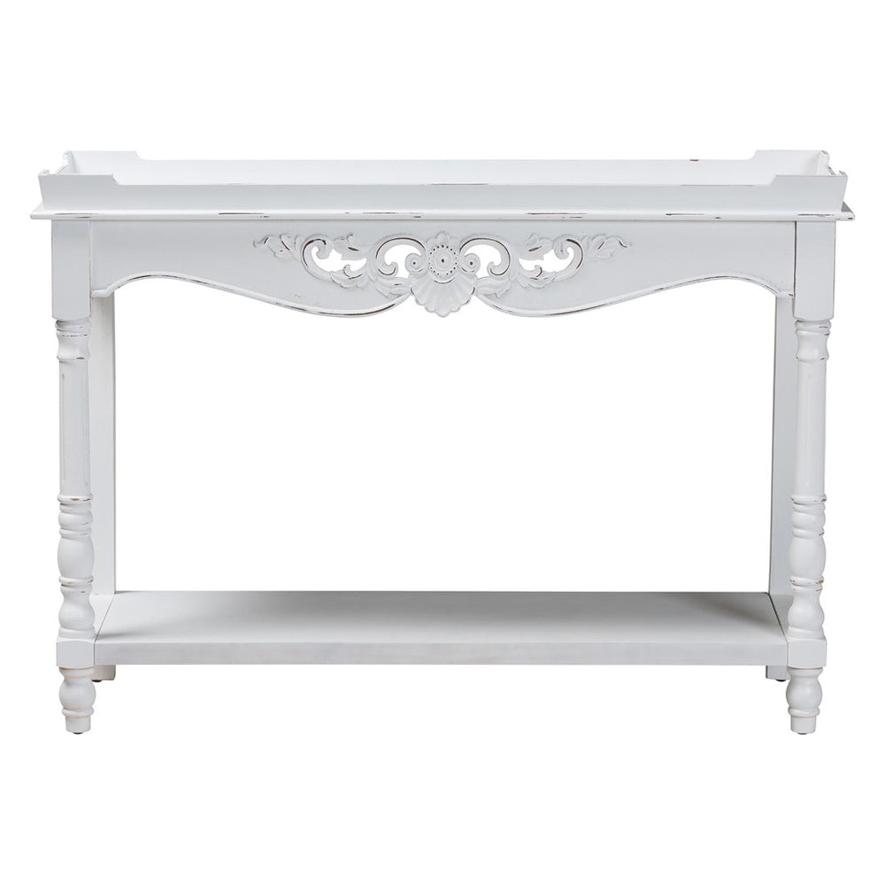 Baxton Studio Baxton Studio Rafferty Vintage-Style Console Table - Distressed White Accent with Lower Shelf Storage JY24B280-White-Wooden-Console Table