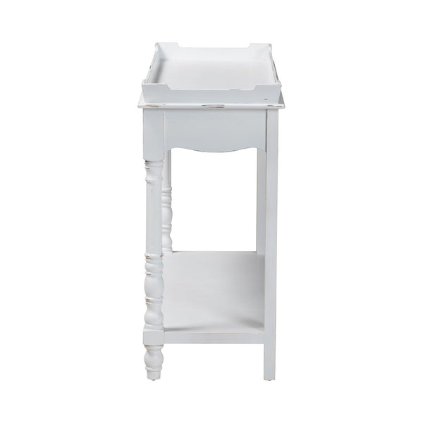 Baxton Studio Baxton Studio Rafferty Vintage-Style Console Table - Distressed White Accent with Lower Shelf Storage JY24B280-White-Wooden-Console Table
