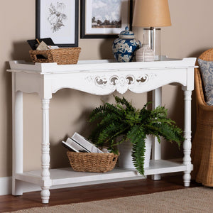 Baxton Studio Baxton Studio Rafferty Vintage-Style Console Table - Distressed White Accent with Lower Shelf Storage JY24B280-White-Wooden-Console Table