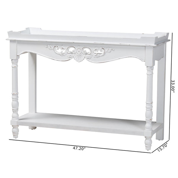 Baxton Studio Baxton Studio Rafferty Vintage-Style Console Table - Distressed White Accent with Lower Shelf Storage JY24B280-White-Wooden-Console Table